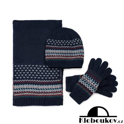 Zimní sada pro muže čepice, šála, rukavice v modré barvě