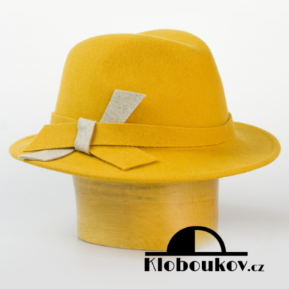 Dámský vlněný klobouk pánského stylu - žlutý